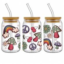 Bộ 4 miếng dán cốc in chuyển nhiệt UV DTF họa tiết cầu vồng thời trang Hippie chống thấm nước tự dính cho cốc đựng nước, miếng dán chuyển nhiệt DTF cho lon thủy tinh 16 OZ, (11x24cm) 4,3inx9,4in - Nhiều màu - Xem 6