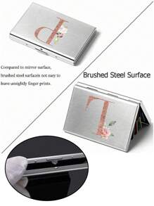 1 件超薄卡片盒玫瑰金首字母名称 A 到 Z 图案钱包 ID 银行简约薄铝金属钱包银行卡盒钱包男士金属 S 收纳盒卡片夹卡片夹钱包名片夹信用卡夹卡片夹女士男士迷你钱包卡片钱包射频识别钱包 - 銀色 - 查看 7