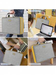 Slim & Expandable Laptop Sleeve 15 15.6 16 Inch Case Bag For Popular 15"-16" Notebooks Water-Resistant Handbag Multipurpose Computer Accessories Storage Bag - Grayish Yellow - View 5