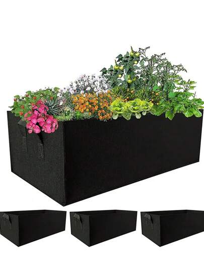 1pc Tecido Camas Elevadas Jardim Plantas Sacos de Cultivo, Canteiro de Jardim para Vegetais Retângulo Tecidos Não Tecidos Sacos de Plantio de Aeração Vaso de Plantador com Alças para Flores Vegetais Plantar, Batatas, Recipiente de Plantio Retangular para Jardinagem Interna e Externa (Preto)