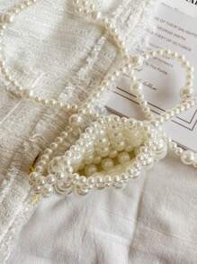 1pc Girl's Faux Pearl Beaded Openwork Princess Style Cross-Body Bag, Ideal For Spring, Summer And Festival Decorations