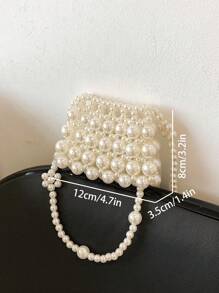 1pc Girl's Faux Pearl Beaded Openwork Princess Style Cross-Body Bag, Ideal For Spring, Summer And Festival Decorations