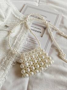 1pc Girl's Faux Pearl Beaded Openwork Princess Style Cross-Body Bag, Ideal For Spring, Summer And Festival Decorations