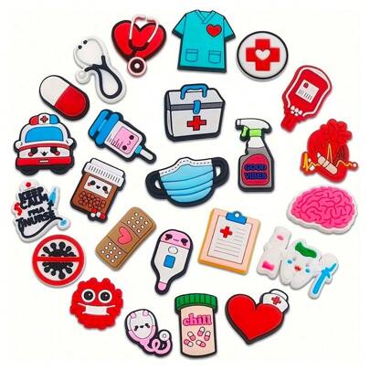 24pcs Medical Series Shoe Decoration Charms For Clogs  Bubble Slides Sandals, PVC Shoe Decorations Beach Bag Accessories Gift Idea For Birthday Christmas Valentine's Day  Party Favors