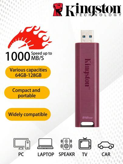  Kingston 1 ชิ้น Minimalist Type-A 256GB 512GB 1TB แฟลชไดรฟ์ USB 3.2 ความเร็วในการอ่านสูงสุด 1,000 MB/s