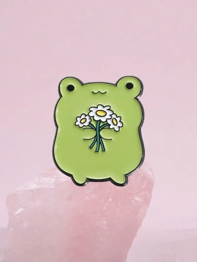 1pc Cute Frog Holding Daisy Brooch Badge, Fashion Accessory For Men And Women To Match Clothes And Bags, Daily Wear