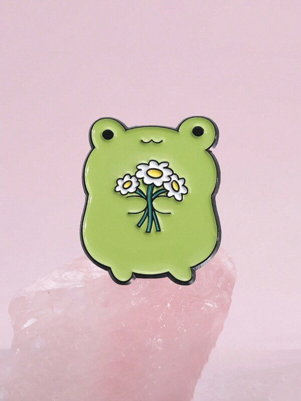 1pc Cute Frog Holding Daisy Brooch Badge, Fashion Accessory For Men And Women To Match Clothes And Bags, Daily Wear