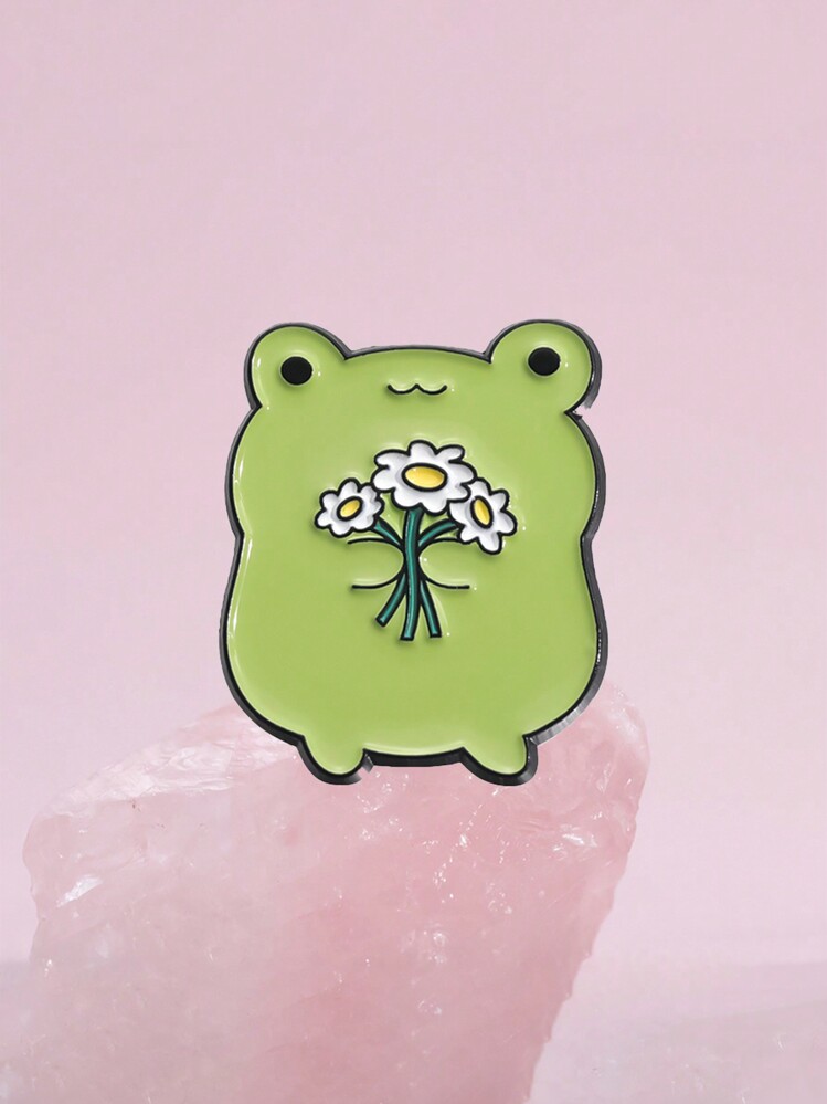 1只可愛的青蛙捧着菊花胸針徽章,男女裝配衣服和包袋的時尚配件,日常配戴 - 動物 - 查看 1