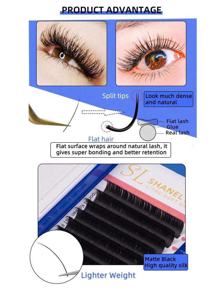 12排经典扁平椭圆睫毛羊绒 0.20 0.25 0.15 J C D 卷曲哑光黑色椭圆分叉尖端经典扁平睫毛 8-15mm 超哑光超柔软丝绸扁平睫毛延长单根仿貂皮扁平睫毛用品睫毛簇、睫毛簇、单根睫毛、睫毛、假睫毛 - D - 查看 10