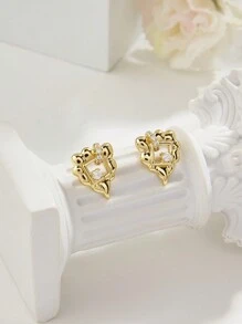 新款s925鍍14k黃金簡約精美日常耳環女士婚禮派對珠寶禮物 - 金黃色 - 查看 1