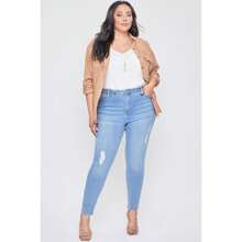 Women's Plus Size Tummy Control High Rise Skinny Jean From ROYALTY - L 淺藍色裂痕 - 查看 1