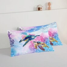 Sea Turtle Bedding,Coastal Beach Themed Twin Comforter For Kids Teen Girls Boys Room Decor, Toddler Bedding Set,Mandala Turtle Comforter With 2 Pillowcases. - Multicolor - View 5