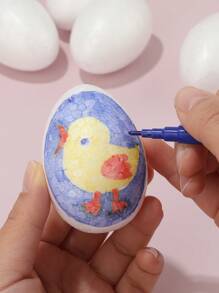 1套復活節diy六個白色泡沫彩蛋加上四支彩色筆,裝飾復活節蛋 - 彩色 - 查看 2