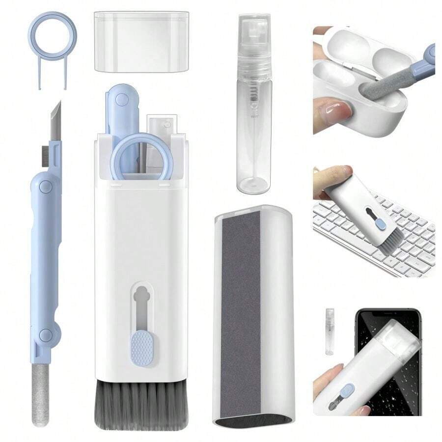 7 合 1 电子清洁器套件、带刷子的键盘清洁器套件、与 Airpods Pro 兼容的 3 合 1 清洁笔、适用于耳机、键盘、笔记本电脑、手机、PC 显示器的多功能清洁套件（蓝色）、厨房、浴室、家居、家居用品