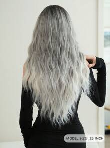 7JHH WIGS Ombre Grey Wigs For Women Loose Wavy Wig With Bangs Dark Roots Grey To White Natural Looking Long Curly Synthetic Wig For Women Daily Party Rave 26 Inch (Trimable Bangs Length) - Grey - View 3