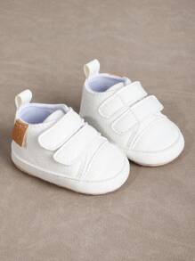 1pair Boys' Plain Soft Pu Leather Anti-Slip Sneakers With Cloth Bottom & Magic Paste Design For 0-3 Months Infant, Suitable For Spring And Autumn - White - View 7