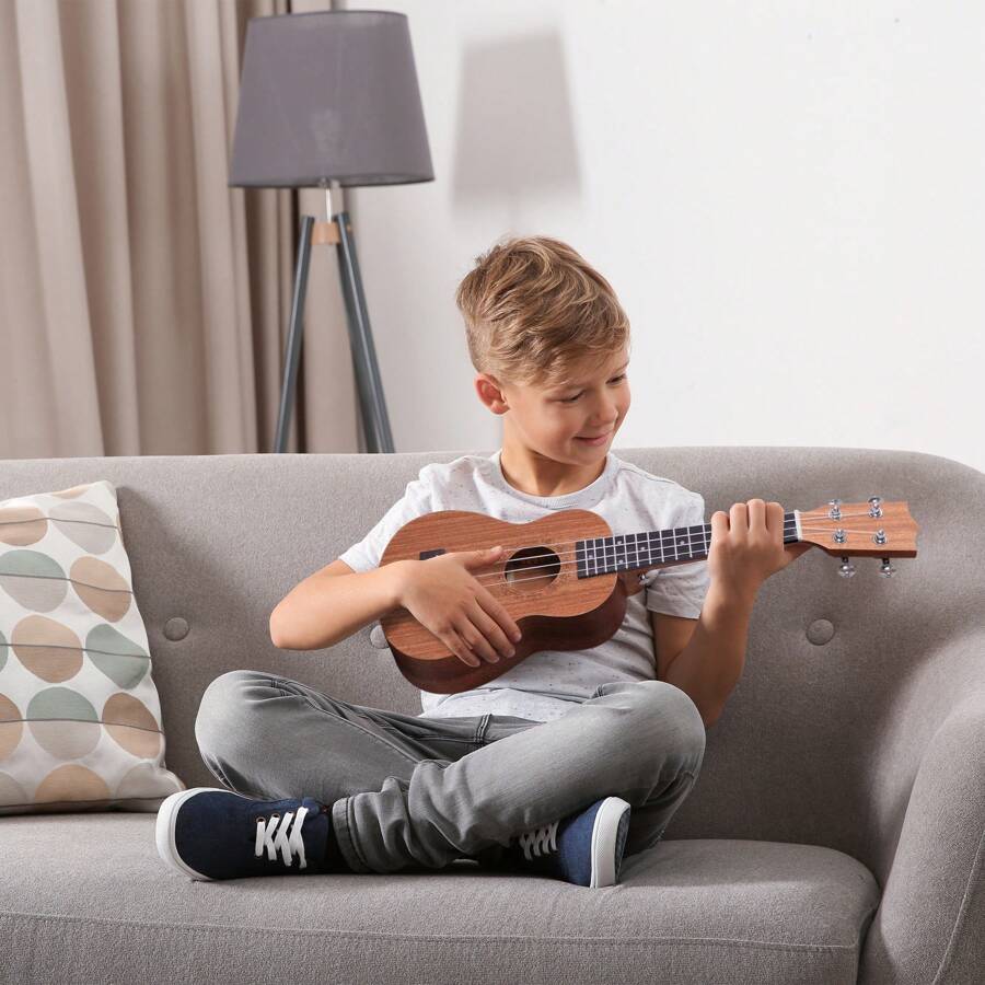 HOMCOM Ukelele 21 Pulgada Ukelele Soprano de Iniciación para Principiantes Ukelele Concierto Hawaiian Cuerdas Aquila de Nylon Material Madera 53x17,5x6,2 cm - Marrón - Ver 1