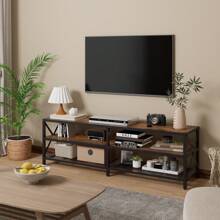 TV Stand For 65 70 75 Inches TVs, Entertainment Center With 3 Tier Open Shelves, Industrial TV Console Table For Living Room, Rustic Brown - 質樸棕色 - 查看 3