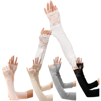 1pair Ladies' Lace Contrast High Elasticity Soft Arm Sleeves With Uv Protection And Cooling Function, Perfect For Sunblock, Cycling, Driving, Golf, Running Halloween Valentine's Day Valentines