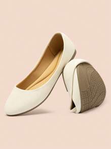 Women Comfort Flats Round Toe Ballet Flats Slip On Walking Flat Shoes - trắng - Xem 1