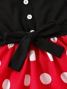 Cute Baby Girl Summer Polka Dots Printed Dress With Short Flutter Sleeves In Red And Black