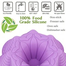 1入組圓形紫色矽膠蛋糕模，採用歐洲級防黏矽膠槽，適用於春節麵包烘焙、果凍、情人節蛋糕烘焙，尺寸為8.3英寸 - 紫色 - 查看 3