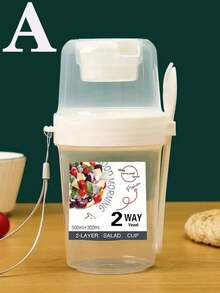 1入裝沙拉杯套裝,包含叉子,便攜早餐食物容器,水果杯,優格杯,健身杯,旅行杯,晃動瓶,適合家庭、辦公室、學校和旅行使用 - 彩色 - 查看 6