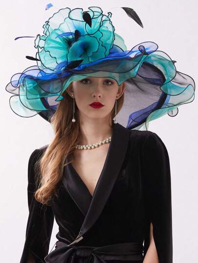 HIMESPORT Wedding Bride Kentucky Derby Hat For Women Ladies Wide Brim Sun Hats Flowers Elegant Tea Party Dress Fedoras Carnival St Patricks Cowboy Hat Cowgirl Hat