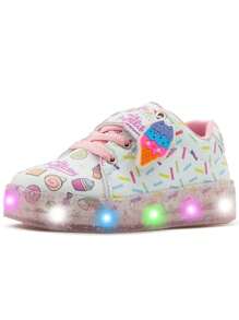 Tenis Moda Niña Luces Led Ninos Corazones Pastelitos 12-21.5 - Blanco - Ver 3