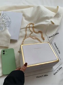 Pu Lychee Textured Metal Bamboo Design Handbag Decorated With Gold-Tone Side Border & Hot-Stamped Letter, Structured Box Bag For Ladies With Chain Strap - Suitable As A Gift - White - View 10