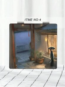 1入組便攜式180°旋轉可折疊正方形化妝鏡,復古風格 - 彩色 - 查看 11