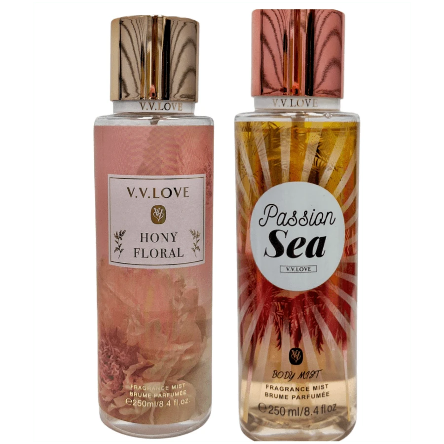 SET DE 2PZAS DE PERFUME PARA DAMA  BODY MIST ,VV LOVE 250ML, CON FRAGANCIAS AROMA FRORAL Y FRUTAL - Dulce - Ver 1