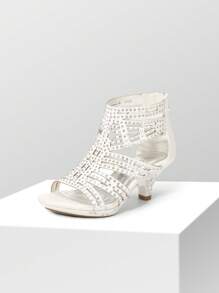 Toddler/Little Kid/Big Kid Black Low Heel Dress Pump Sandals With Diamond Party Wedding Fashion Sandals