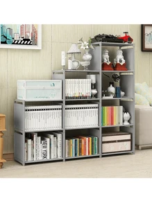 Estante de almacenamiento de 9 cubos, estantería de 4 niveles, estantería para niños, estante de almacenamiento para armario, adecuado para sala de estar, dormitorio, oficina - Plateado - Ver 1