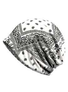 1入時尚印花寬鬆無邊帽帶派絲利細節，適用於化療、頭巾、無邊帽、遮陽帽、多用途頸套、戶外帽子、束髮帽 - A - 查看 10