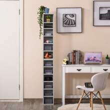 HOMCOM 204 CD Media Display Shelf Unit Set Of 2 Blu-Ray Tower Rack W/ Adjustable Shelves Bookcase Storage Organiser - Grey - View 7