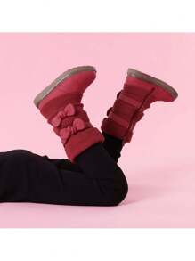 Girl's Mid Calf Snow Boots With Bow, Lined Warm & Comfortable Winter Boots - 紅色 - 查看 8
