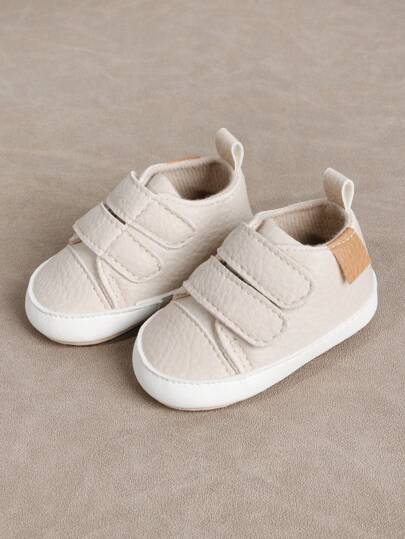1 Pair Soft Pu Fabric Bottom Anti-Slip Hook-And-Loop Closure Unisex Newborn Infant Shoes Suitable For 0-3 Months Old Boys, Spring & Autumn