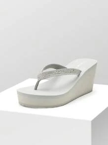 Women'S Platform Flip Flop Rhinestones Arch Support Comfortable Soft Cushion Wedge Flip Flops Summer Thong Sandals - Xám - Xem 5