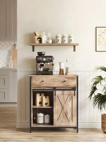 VASAGLE Meuble de Rangement, Buffet, Armoire de Cuisine, Placard, avec Porte Coulissante, 30 x 70 x 80 cm, Étagère Réglable, Style Campagnard, pour Salon - Kaki - Voir 2