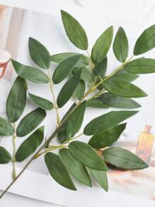 2 件仿真植物，18.5 英寸仿真叶片，黑绿色竹叶，适用于插花、婚礼花束、花环、家居装饰、花瓶填充、情人节、礼品、毕业典礼等场合。 - 2Pcs墨綠色 - 查看 5