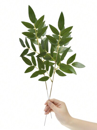 2Pcs Artificial Plants 18.5 Inches Artificial Leaves Blackish Green Bamboo Leaves Greenery Used For Flower Arrangement Wedding Bouquet Garland Home Decoration Vase Decoration, Valentine Day, Gift Gifts Birthday Graduation