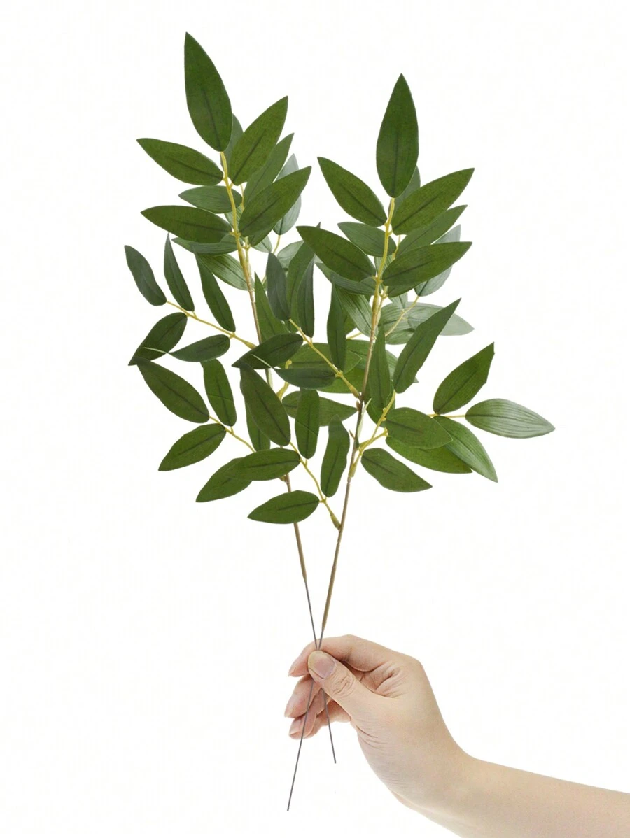 2 件仿真植物，18.5 英寸仿真叶片，黑绿色竹叶，适用于插花、婚礼花束、花环、家居装饰、花瓶填充、情人节、礼品、毕业典礼等场合。