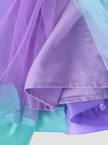 小女孩网眼面料拼接挂脖连衣裙，包含所有配饰 - 彩色 - 查看 6