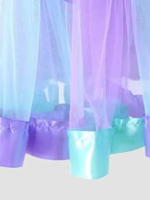 小女孩网眼面料拼接挂脖连衣裙，包含所有配饰 - 彩色 - 查看 7