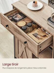 VASAGLE Meuble de Rangement, Buffet, Armoire de Cuisine, Placard, avec Porte Coulissante, 30 x 70 x 80 cm, Étagère Réglable, Style Campagnard, pour Salon - Kaki - Voir 4