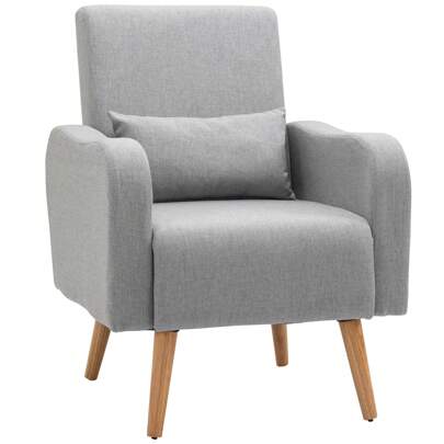 HOMCOM Accent Chair, Linen-Touch Armchair, Upholstered Leisure Lounge Sofa, Club Chair With Wooden Frame