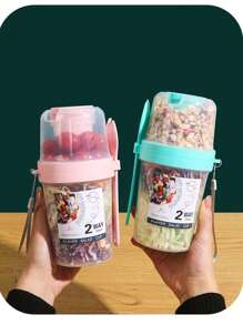 1入裝沙拉杯套裝,包含叉子,便攜早餐食物容器,水果杯,優格杯,健身杯,旅行杯,晃動瓶,適合家庭、辦公室、學校和旅行使用 - 彩色 - 查看 2