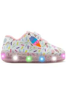 Tenis Moda Niña Luces Led Ninos Corazones Pastelitos 12-21.5 - Blanco - Ver 6