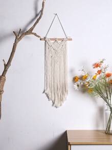 1 peça de tapeçaria feita à mão, decoração de parede pequena em estilo boêmio, decoração para sala de estar, quarto - Bege - Ver 4